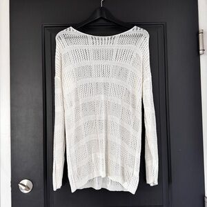 Open Knit Crochet Drapey Boho Long Sleeve Shirt Bathing Suit Cover White